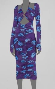 $751 Versace Jeans Couture Women's Purple Twig Print Halter Midi Dress Size 38 - Picture 1 of 3