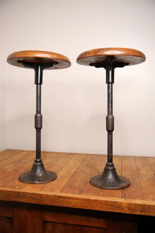 vintage Industrial Bar Drafting Chair stools wood oak swivel seat cast iron base Cover