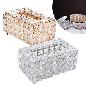 Rhinestone Rectangular Crystal Tissue Box Napkin Case Paper Tissue Holder Box US - Picture 1 of 31