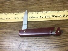 Vintage Pull Ball Tab Folding Knife Slide Unusual Rare Dark Red Handle