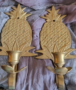Set Of Brass Sconces Pineapple Vintage  - Picture 1 of 5