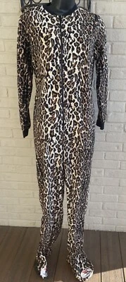 Женские NICK & NORA леопард Cat печати Footies пижамы флис цельный размер S - Изображение 1 из 4