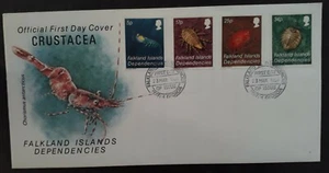 1984 Falkland Islands Dep. Crustaceans  FDC ties 4 stamps Sth Georgia - Picture 1 of 4