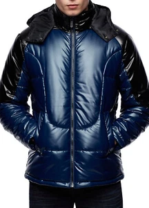 $455 Designer TRUE RELIGION Men Hooded Blue Thick Warm Puff Winter Jacket XL - Picture 1 of 7