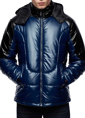 $455 Designer TRUE RELIGION Men Hooded Blue Thick Warm Puff Winter Jacket XL - Image 1 of 4