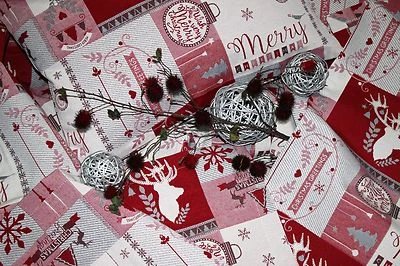 Sander Weihnacht Advent Tischdecke-läufer-Set "Harold" Hirsch Jacquard Rot Beige - Bild 1 von 4