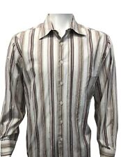Kenneth Cole Reaction Regular Fit Long Sleeve White Red Black Striped Shirt XL