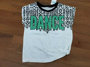 New Justice Girls Black and White Green Glitter Dance Top Shirt Size 5 - Picture 1 of 7