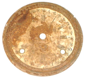 Antike Waterbury "rusty" Kalender Salon Küchenuhr Zifferblatt/Zifferblatt Pfanne (grob) - Bild 1 von 5