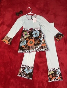 New! Ann Loren Boutique Outfit Lot Set Ruffle Pant Top Bow Fall Cotton Girl 9 10 - Picture 1 of 22