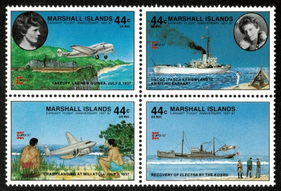 Islas Marshall 1987 - Amelia Earhart - 4 estampillas de correo aéreo - Scott #C20a - MNH Foto 1 de 1