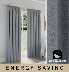 Grey 100% Blackout 90x108" Curtains Linen Look Pencil Pleat Extra Long - Picture 1 of 11