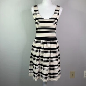 J Crew Villa Dress Womens Size Small Sleeveless Black Cream Striped Cotton Blend - Picture 1 of 12