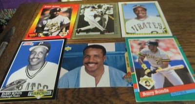 6) Tarjetas de béisbol Barry Bonds Fleer TP Bowman UD Score Donruss - Piratas Gigantes Foto 1 de 2