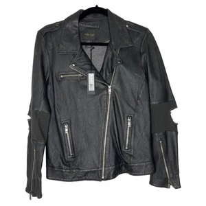 Chaqueta de moto de cuero negra AS by DF para mujer talla S vanguardista con cremallera NUEVA - Imagen 1 de 12