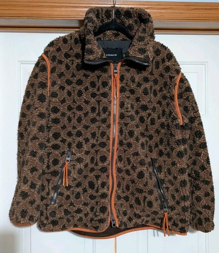 Coach Giacca Donna Grande Marrone All Over Logo Pile Alto Pile Pile Pile