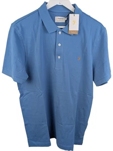 Farah Polo Shirt Blue Short Sleeve Organic Cotton New With Tags - XL - Picture 1 of 5