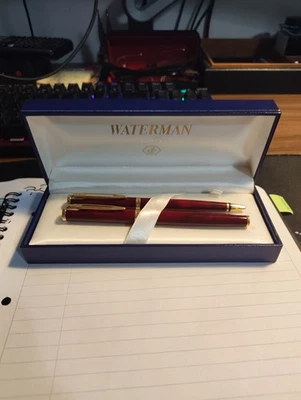 waterman preface fountain pen medium ballpoint set gold vintage france - image 1 of 4