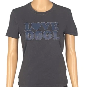 Camiseta DESIGUAL gris oscuro con LOVE DSGL recortada en pequeños cristales mediana en muy buen estado - Imagen 1 de 13