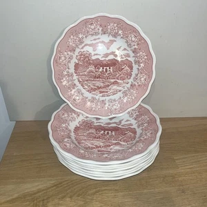 8 Assiettes Creuses À Soupe Décor Campagne Anglaise Vintage Rouge N.Fontebasso - Picture 1 of 7