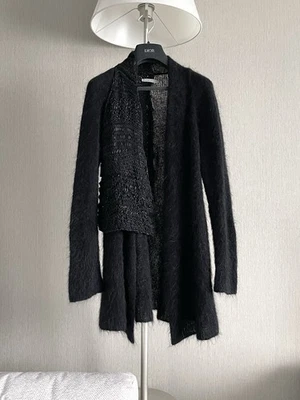 Cardigã Sarah Pacini Mohair Preto Correia Difuso Detalhe de Malha Vintage Itália - Imagem 1 de 4