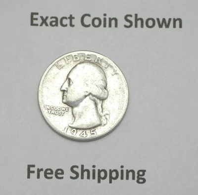 1945 S Washington Silver Quarter San Francisco Mint Mark Free Shipping - Image 1 of 2
