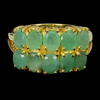 925 Anello Argento Sterling Ovale Smeraldo 5x4mm Naturale Pietra Gioielli Misura - Immagine 1 di 4