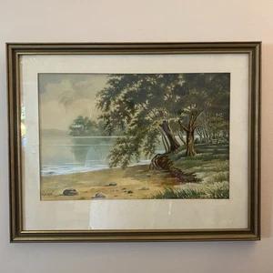 Vintage W Dixon Signed Landscape Watercolor Painting Trees Lake Framed Art - Picture 1 of 22