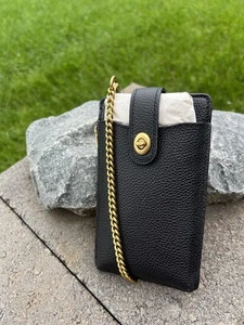 New Coach Leather phone crossbody In Black - Picture 1 of 5