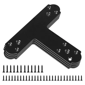 Black T Bracket, 6 Pcs T Post Brackets Pergola Post To Beam Connectors 4mm Thick - Picture 1 of 9