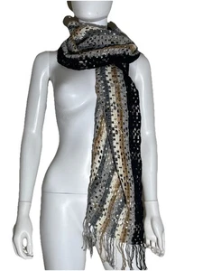 Sciarpa MISSONI Italia maglia aperta frange avvolgente multicolore misto lana 17”x 72” Boho - Foto 1 di 13