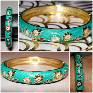 Aqua Emaille Floral Scharnier Armreif Armband - Bild 1 von 9