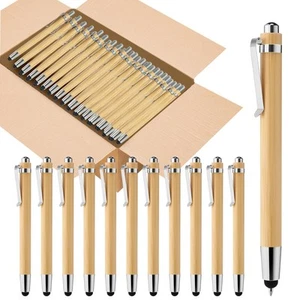 Bamboo Pens Bulk 2-in-1 Stylus Tip Wooden Bamboo Pens Engraving Wooden Ballpo... - Picture 1 of 6