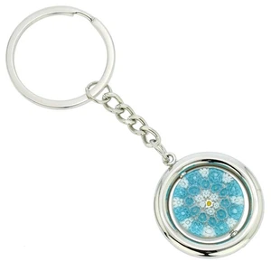 GlassOfVenice Murano Glass Millefiori Disk Keychain - Aqua - Picture 1 of 6