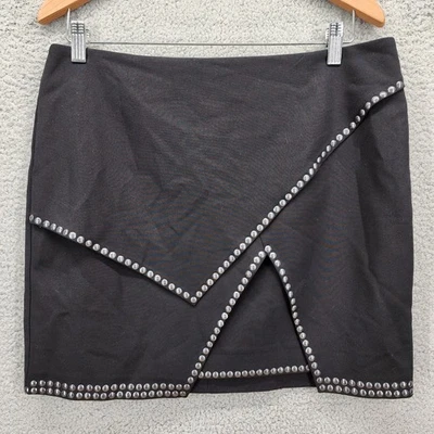 H&M Women Studded Black Mini Skirt Size 12 Asymmetrical A Line Flounce - Image 1 of 4