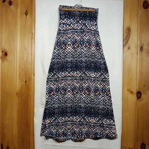 Maxi Skirt SzM Fold over Stretch Waist Whimsigoth Light Geometric PinkBlueWhite  - Picture 1 of 4