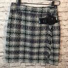 Etctera Wool Blend Plaid Tweed Skirt Buckle Sz 8 Black Gray