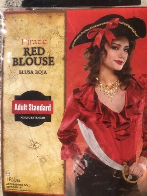 Pirate Red Blouse Adult Standard up to 8 Costume Halloween Medieval Dress Up - Image 1 of 4
