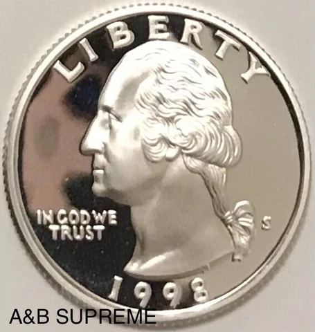 1998 S Washington Quarter Dollar Deep Cameo Gem Proof 90% Silver Cover