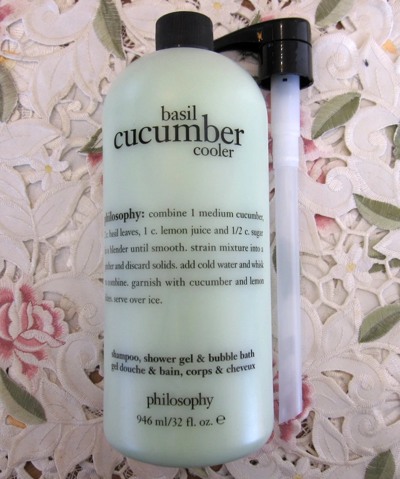 ~PHILOSOPHY~3 in 1 SHOWER GEL~BASIL CUCUMBER COOLER~ w/ Pump~32 OZ-HUGE *NEW* - Image 1 of 1