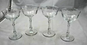 6 Champagne Sherry Glass Water 1930s Star Bottom Hand Cut Blocked Stack Stem - Picture 1 of 7