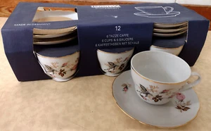 Kaffeetassen 6 Tassen 6 Unterteller Krönitz Porzellan Rosenmotiv - Bild 1 von 2
