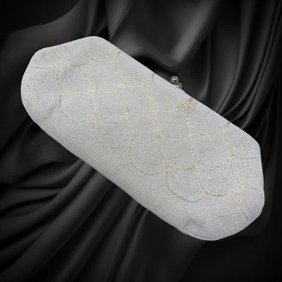 Vintage Handmade Japan White Beaded Kisslock Evening Bag Clutch Pouch - Image 1 of 4