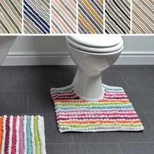 Allure Soft Striped Chunky Bobble Toilet Pedestal Mat 50 x 50cm Thick, Absorbent - Picture 1 of 50
