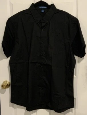 Camisa social Port Authority manga curta fácil cuidado com botões, GG, preta - Imagem 1 de 4