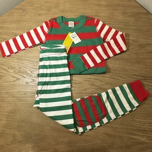 NWT Hanna Andersson Red White Green Stripe Long John Xmas Holiday Pajama, Boys 6 - Picture 1 of 6