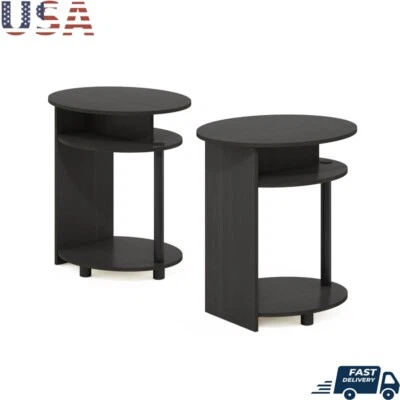 Oval End Table Set of 2 Multi-functional Storage Shelves Living Room Nightstand - Image 1 of 4