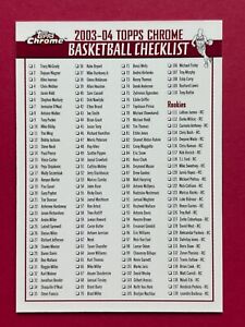 2003-04 Topps Chrome Basketball Checklist LeBron Rookie Year 03-04