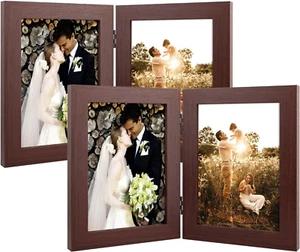 , 5X7 Double Picture Frame Vertical Hinged Photo Frame 2 Opening Folding Family  - Picture 1 of 12