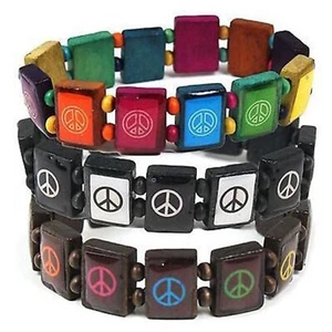 Peace Love Friendship Wrist Bracelet Hippie Peace Sign Love Flexible 1sz fit - Picture 1 of 5